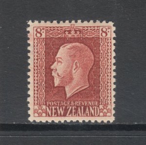 New Zealand Sc 157 MLH. 1922 8p red brown KGV definitive, Perf 14x13½, F-VF