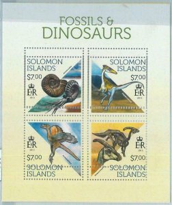 M1387 - SOLOMONS - ERROR, 2013 MISSPERF Stamp Sheet: Dinosaurs,...-