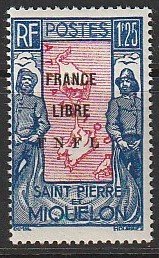 1942 St. Pierre and Miquelon - Sc 218 - MH F - 1 single - FNFL overprint