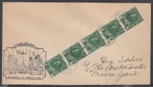 Canada Scott 132 Strip of 5 FFC -Mar 3, 1930 Winnipeg-Moose Jaw
