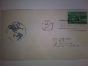 SCOTT#1019 FIRST DAY OF ISSUE WASHINGTON TERRITORY BEAUTIFUL CACHET