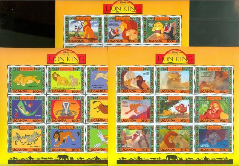 UGANDA DISNEY SCOTT#1266/68  LION KING  SET OF SHEETS  MINT NH