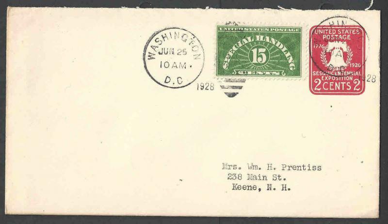 1928 QE2 FDC 15c Special Handling W/#522 Liberty Bell Entire