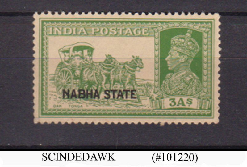 NABHA STATE - 1938 3a yellow-green SG#83 KGVI - OVPT - MINT NH