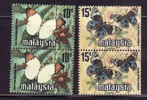 Malaysia-Sc#137A,B- id7-unused NH set-Insects-Butterflies-Coil stamps-1976-