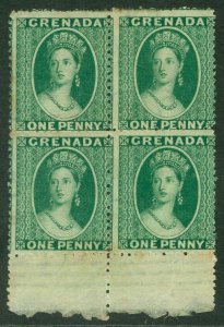 SG 19 Grenada 1881. 1d green block of 4. Fresh mounted mint, few tone spots...