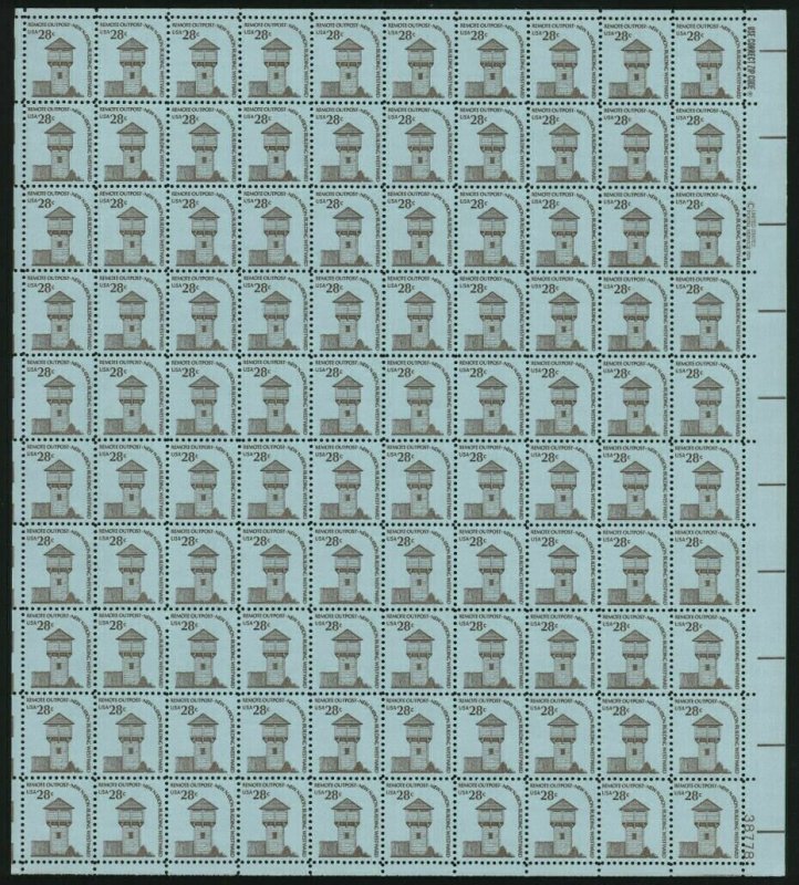 Fort Nisqually Complete Sheet of One Hundred 28 Cent Stamps Scott 1604
