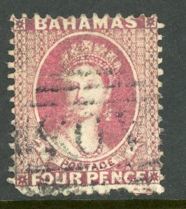 Bahamas 1882 British 4p Rose QV First Issues Scott #25 VFU G200 ⭐⭐⭐⭐⭐⭐