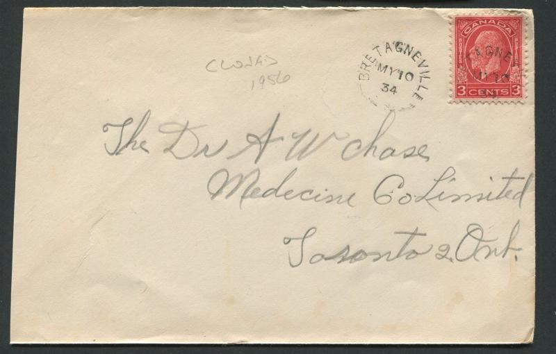 NEW BRUNSWICK SPLIT RING TOWN CANCEL COVER BRETAGNEVILLE