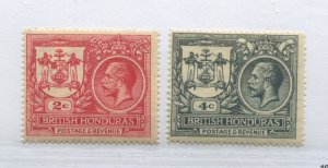 British Honduras KGV 1921 Peace 2 cents and 4 cents mint o.g. hinged