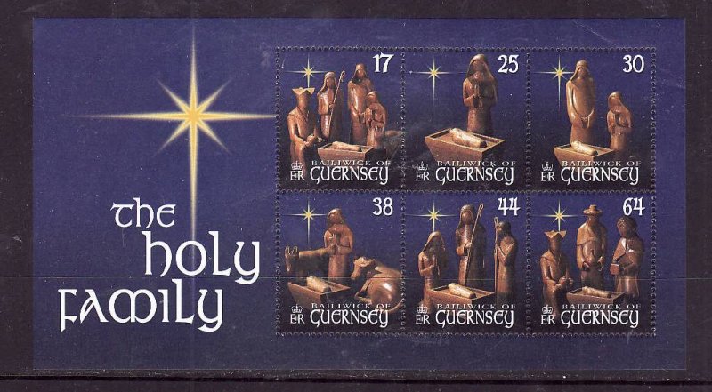 Guernsey-Sc#702a-unused NH sheet-Christmas-Creche figures around manger-1999-