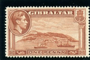 Gibraltar 1938 KGVI 1d yellow-brown (p14) MLH. SG 122. Sc 108a.