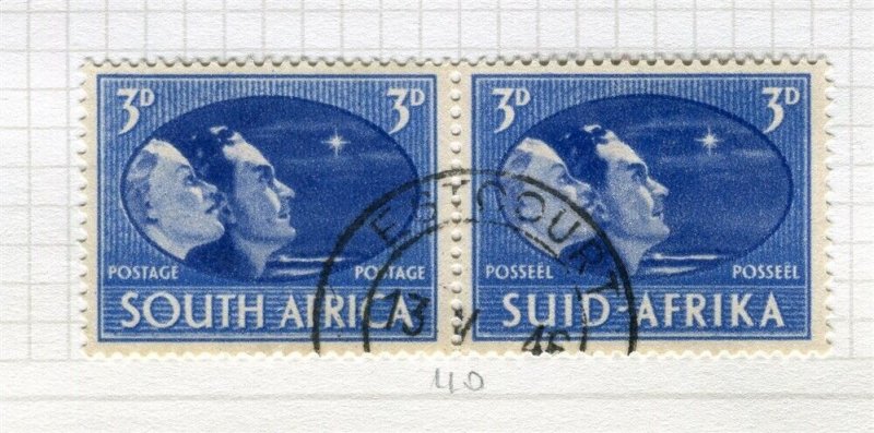 SOUTH AFRICA; 1945 early Victory issue fine used 3d. pair 