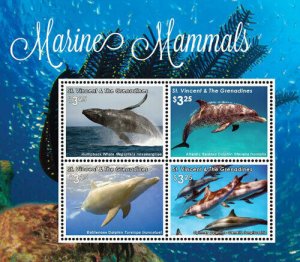 St. Vincent 2016 - Marine Mammals, Dolphin, Whale, Sea - Sheet of 4 Stamps - MNH