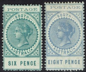 SOUTH AUSTRALIA 1902 QV THIN POSTAGE 6D AND 8D