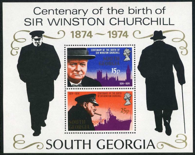 South Georgia 40a,MNH.Mi Bl.1. Sir Winston Churchill,1974.Parliament,Battleship.