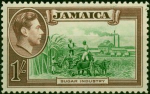 Jamaica 1938 1s Green & Purple-Brown SG130 Fine LMM (2)