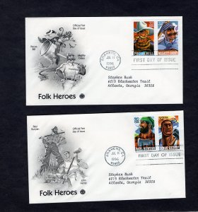 3083-3086 Folk Heroes, set/2 FDC PCS addressed