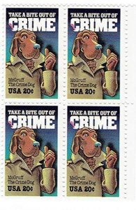 1984 Take a Bite Out of Crime Block of 4 Postage Stamps, Sc#2102, MNH, OG