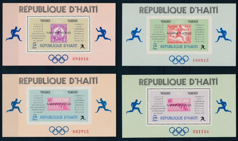 [19622] Haiti 1969 Olymoic Marathon Winners Set of 4 VF Miniature Sheets MNH