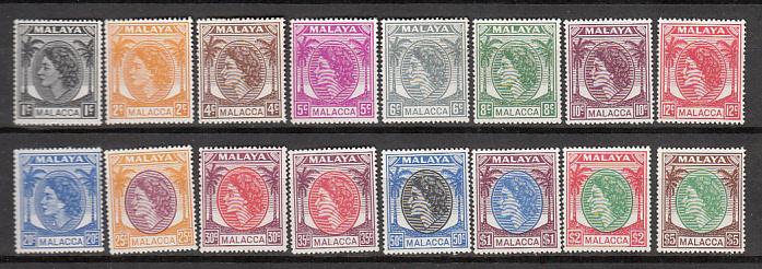 Malaya Malacca 1954 Sc 29-44 QEII MLH