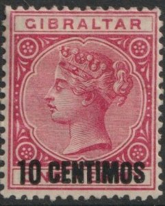 Gibraltar Sc# 23 QV 1889 MLMH 10 centimos on 1 pence surcharge issue CV $15.00