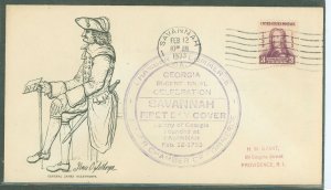 US 726 1933 3c georgia bicentennial, oglethorpe on an addressed fdc with dual cachets, chamber of commerce handstamp & an unlist