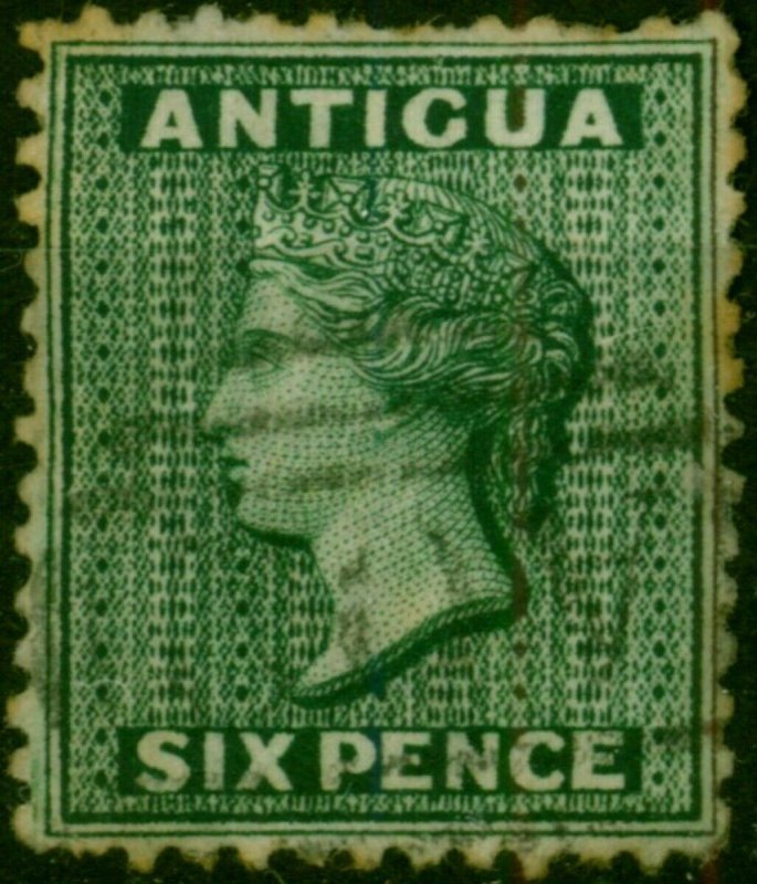 Antigua 1872  6d Blue-Green SG15x Wmk Reversed Good Used (2)