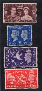 Great Britain 1937-51 1 1/2p, 2 1/2p, 3p & 2 1/2p, Scott 234, 256, 265, 290 used