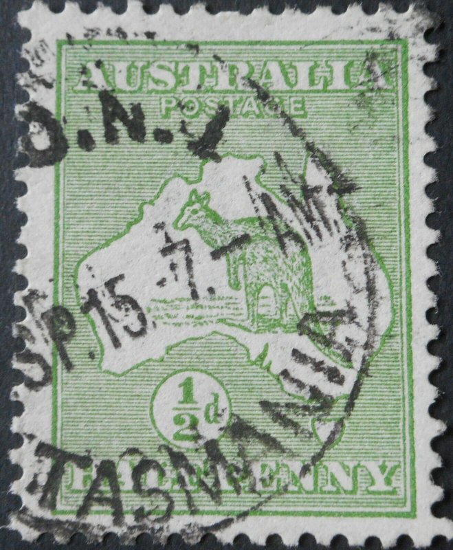 Australia 1915 HalfPenny Kangaroo with TPO No 1 Tasmania postmark