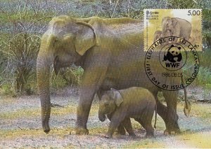 Sri Lanka 1986 Maxicard Sc #803b 5r Asian elephant WWF