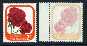 New Zealand Error 1975 Roses 2c Lillimarlene Rose all 4 colours offset on back