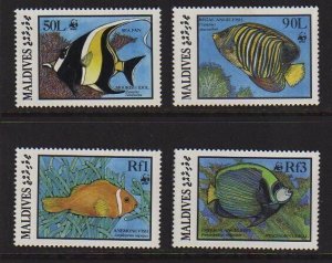 Maldives 1986 Sc 1185-1187,1189 WWF set MNH