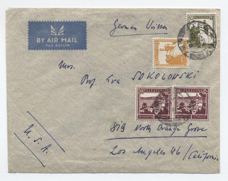 1940s Palestine airmail cover to USA 125 mils, 4 stamps  [y3020]