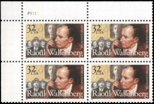 1997 Raoul Wallenberg Plate Block Of 4 32c Postage Stamps, Sc# 3135, MNH, OG