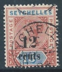 Seychelles #23a Used 16c Queen Victoria Surcharged - Die I