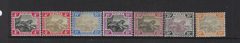 MALAYA SCOTT #28(2)- 30C- 31C (2)- 32- 33B 1904-10 TIGERS WMK 3 -MINT  HINGED