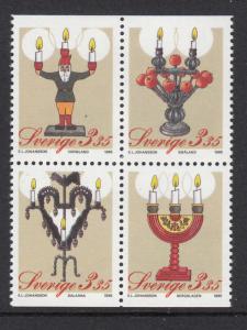 Sweden 1995 MNH Scott #2151-#2154 Block of 4 3.35k Christmas Candlesticks