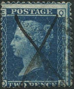 SG45 2d Blue (QE) Plate 12 with Manuscript Cancel