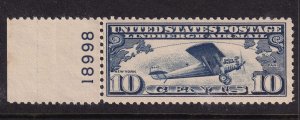 1927 Sc C10 AIRMAIL MNH 10c Lindbergh, plate number single Hebert CV $35 (JD