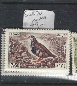 LEBANON (P0208B)  BIRDS SG 870   MNH 