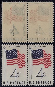 1153 - 4c Reverse Offset Image Error / EFO Pair July 4 1960 Flag Mint NH