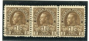 CANADA; 1916 early GV War Tax issue Die I Brown used 2c. Strip