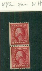 US #442, Mint Never Hinged, Pair, Scott $45.00