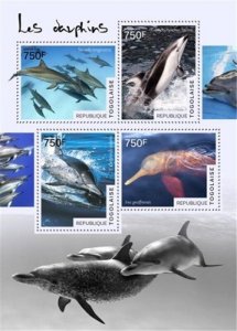 Togo - 2014 Dolphins on Stamps - 4 Stamp Sheet - 20H-1053