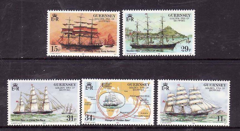 Guernsey-Sc#367-71-unused NH set-Sailing Ships-1988-