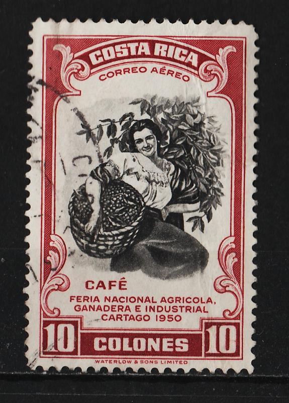 Costa Rica 1950 Air Mail / Ovpt ' 1950 Cartago Fair ' 10Col (1/14) USED