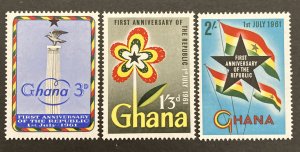 Ghana 1961 #98-100, 1st Anniversary of Republic, MNH.