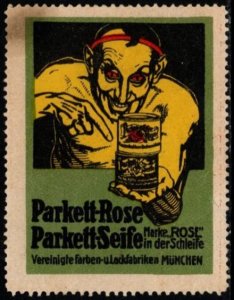 Vintage Germany Poster Stamp Devil With Parquet Rose Soap