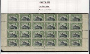 Ceylon SG369a 3c KGV Perf 14 Block of 24 (20 x U/M) Brown Gum as Usual